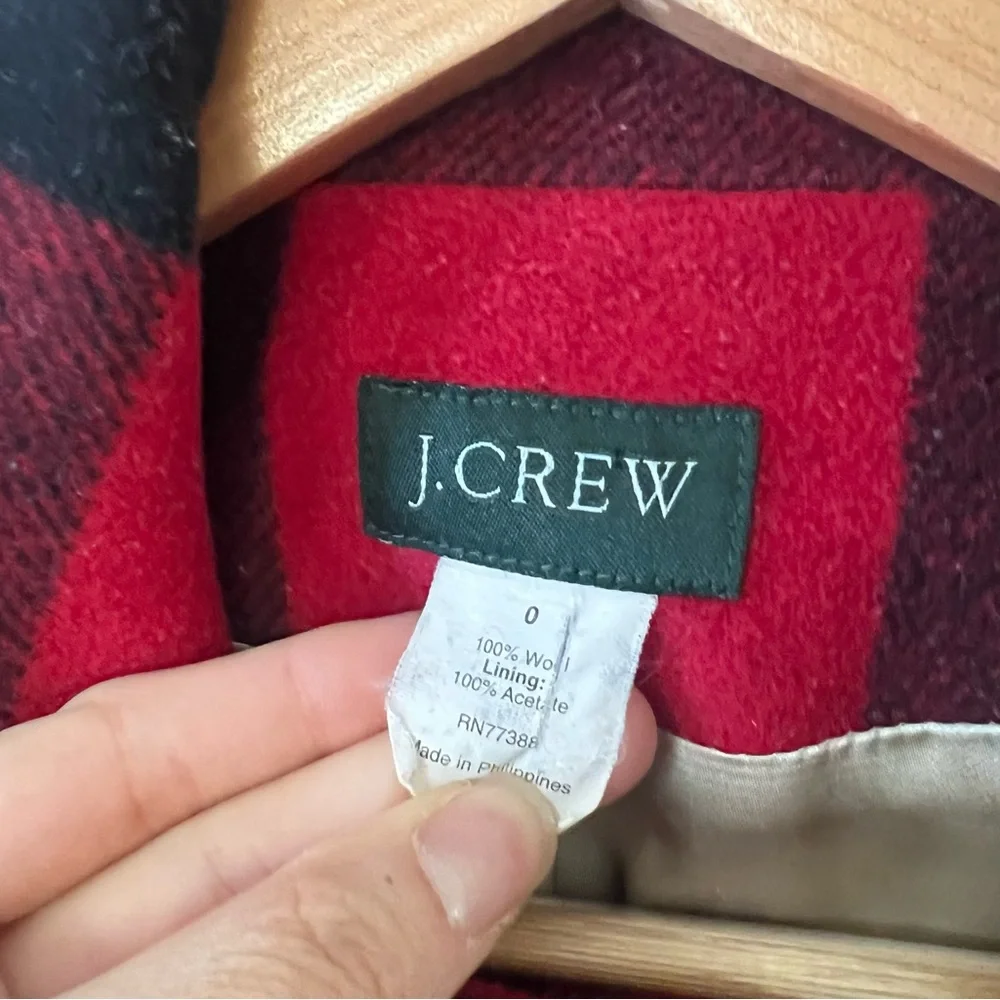 J.Crew Buffalo Check Short Peacoat Wool Red & Black Size 0 - Picture 5 of 11